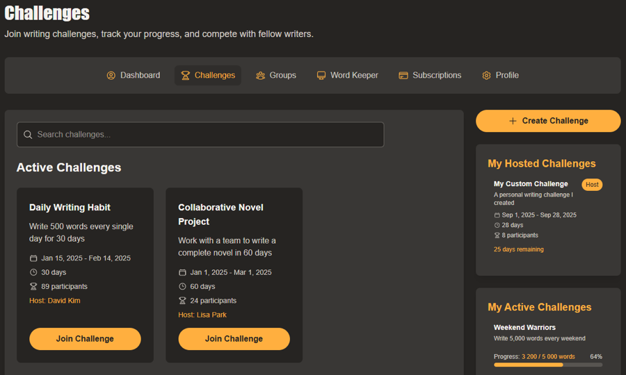 Challenges Dashboard Preview 1