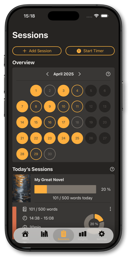 Word Keeper streak calendar showing consecutive days of writing