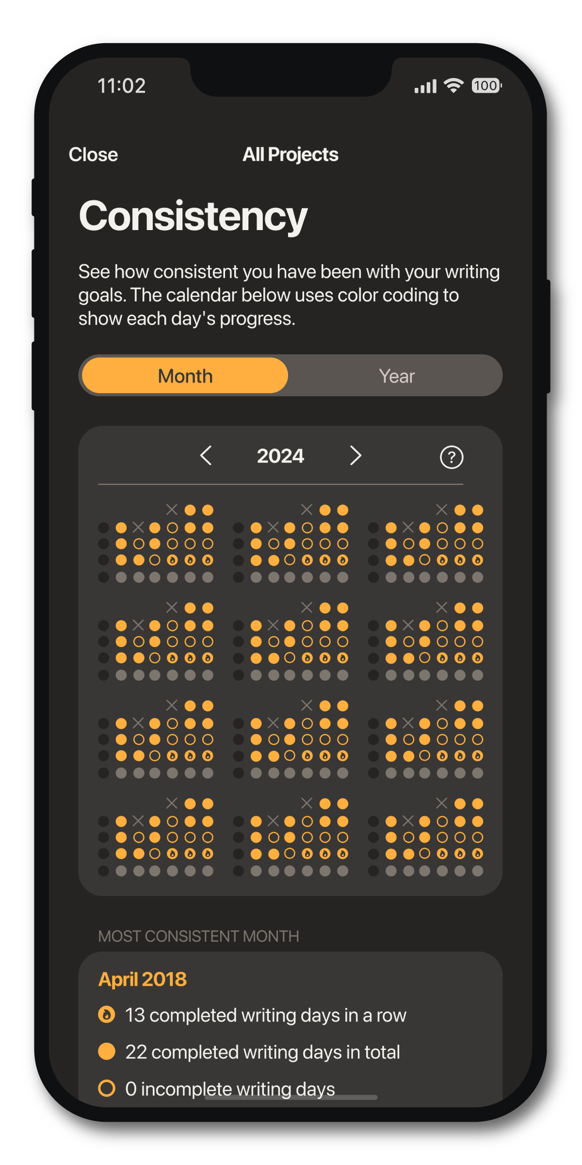 Word Keeper writing consistency calendar