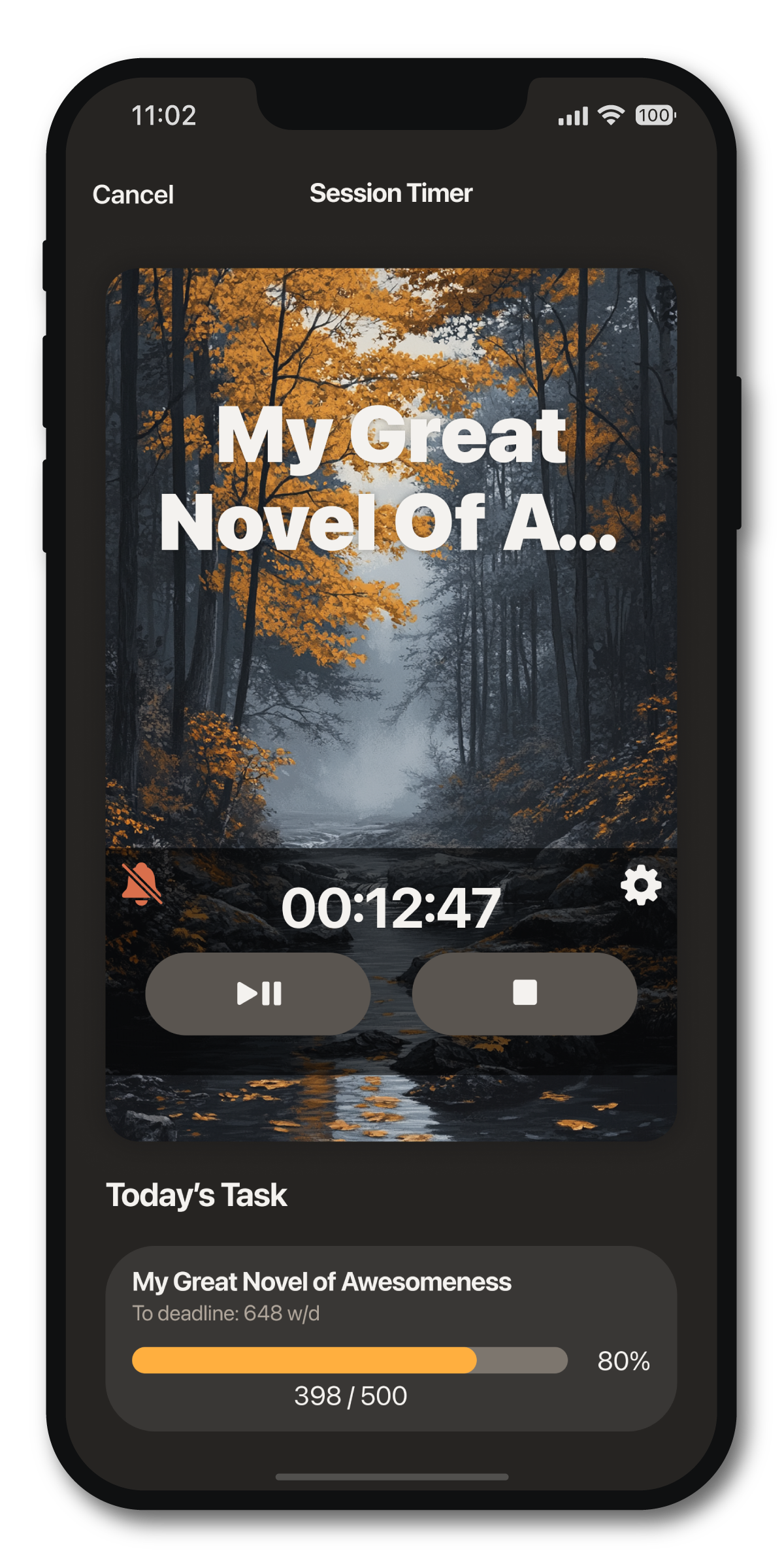 Word Keeper session timer screen